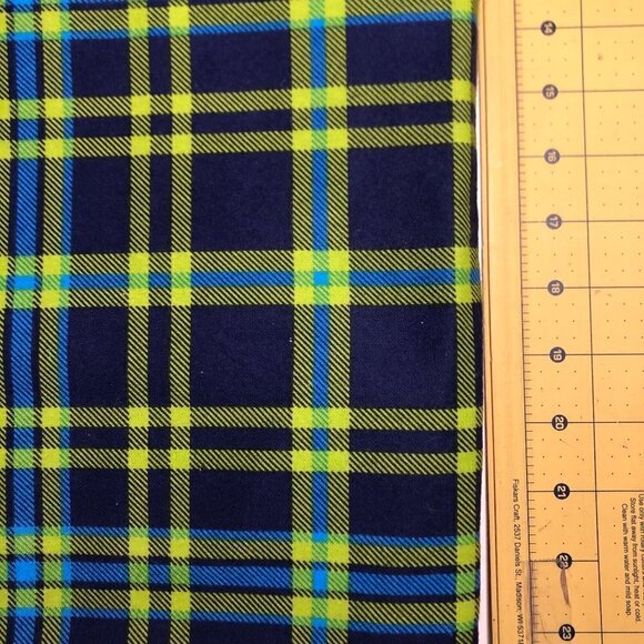 2 yards Plaid Flannel Fabric Craft or Quilt - Navy and Lime Green #EP - Picture 2 of 2
